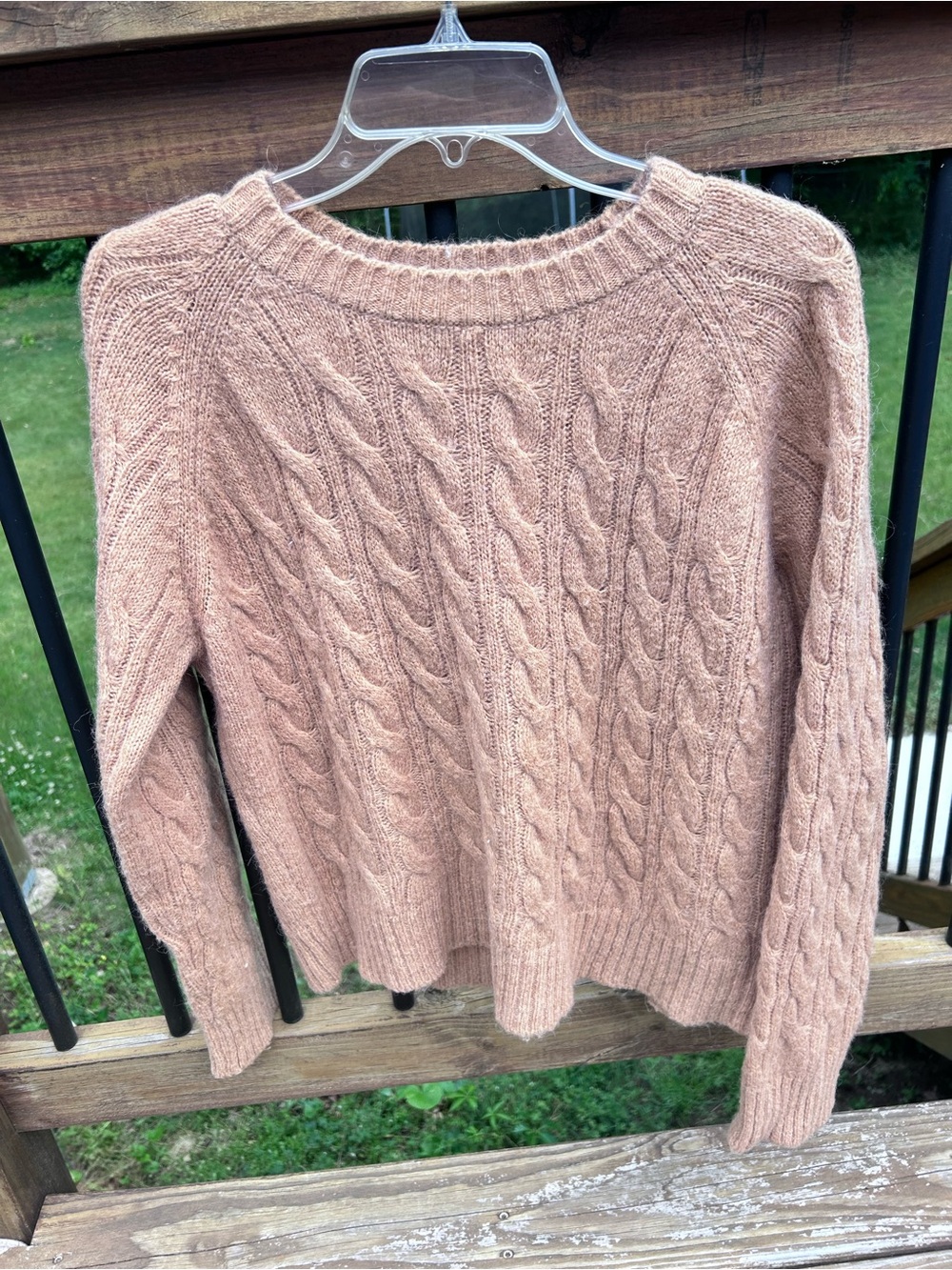 OLIVE Cable Knit Wool Blend Sweater Camel Fuzzy Cozy‎ Chunky Knit Pullover
